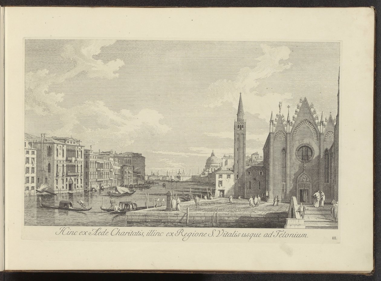 Se på Canal Grande en de Chiesa di Santa Maria della Carità te Venetië På denne side fra Charity-huset, på den anden side fra regionen S. Vitalis til Telonium (titel på objektet) Den mest berømte udsigt over byen Venedig, fra Antonius-kanalens 38 paneler i af Antonio Visentini