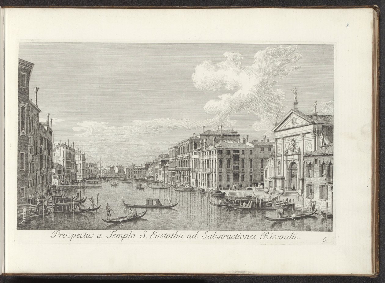 Se på Canal Grande og kirken i San Stae te Venetië Udsigt fra Sankt Eustathius-templet til Rivoaltis understrukturer (titel på objektet) Den mest berømte udsigt over byen Venedig, fra Antonius-kanalens 38. paneler, trykt i messing af Antonio Visentini på s af Antonio Visentini