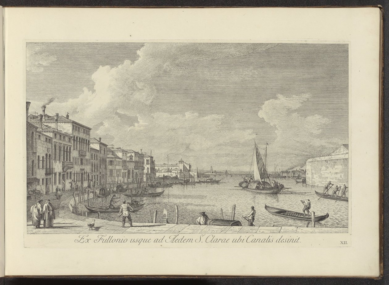 Se på Canal Grande og kirken i Santa Chiara i Venedig Fra vaskeriet til St. Clares hus, hvor kanalen ender (titel på objektet) Den mest berømte udsigt over byen Venedig, fra Antonius-kanalens 38. paneler, trykt i messing af Antonio Visentini i af Antonio Visentini