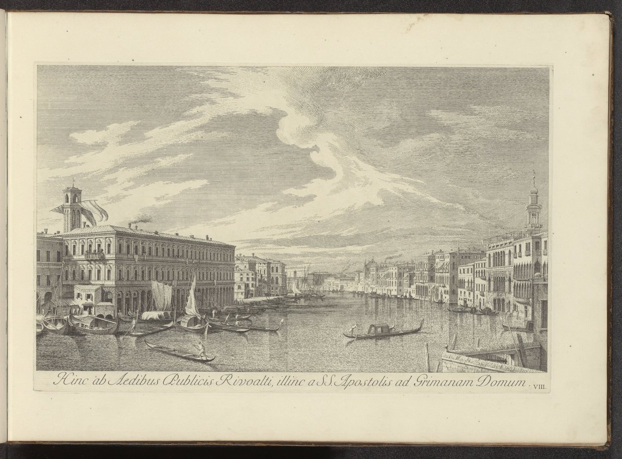 Se på Canal Grande i Venedig Herfra til de offentlige huse i Rivoalti, på den anden side fra SS. Apostle til Grimana House (titel på objekt) De mest berømte udsigter over byen Venedig, fra Antoniuskanalens 38 paneler i messing, trykt af Antonio Visentini i af Antonio Visentini