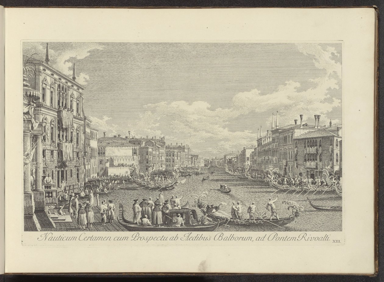 Se på Canal Grande i Venedig, hvor de Regata stedvindt Nautisk konkurrence med udsigt fra husene i Balbore til Rivoalti-broen (titel på objektet) Mere berømte udsigter over byen Venedig, fra Antonius Canal 38 paneler trykt på luft af Antonio af Antonio Visentini