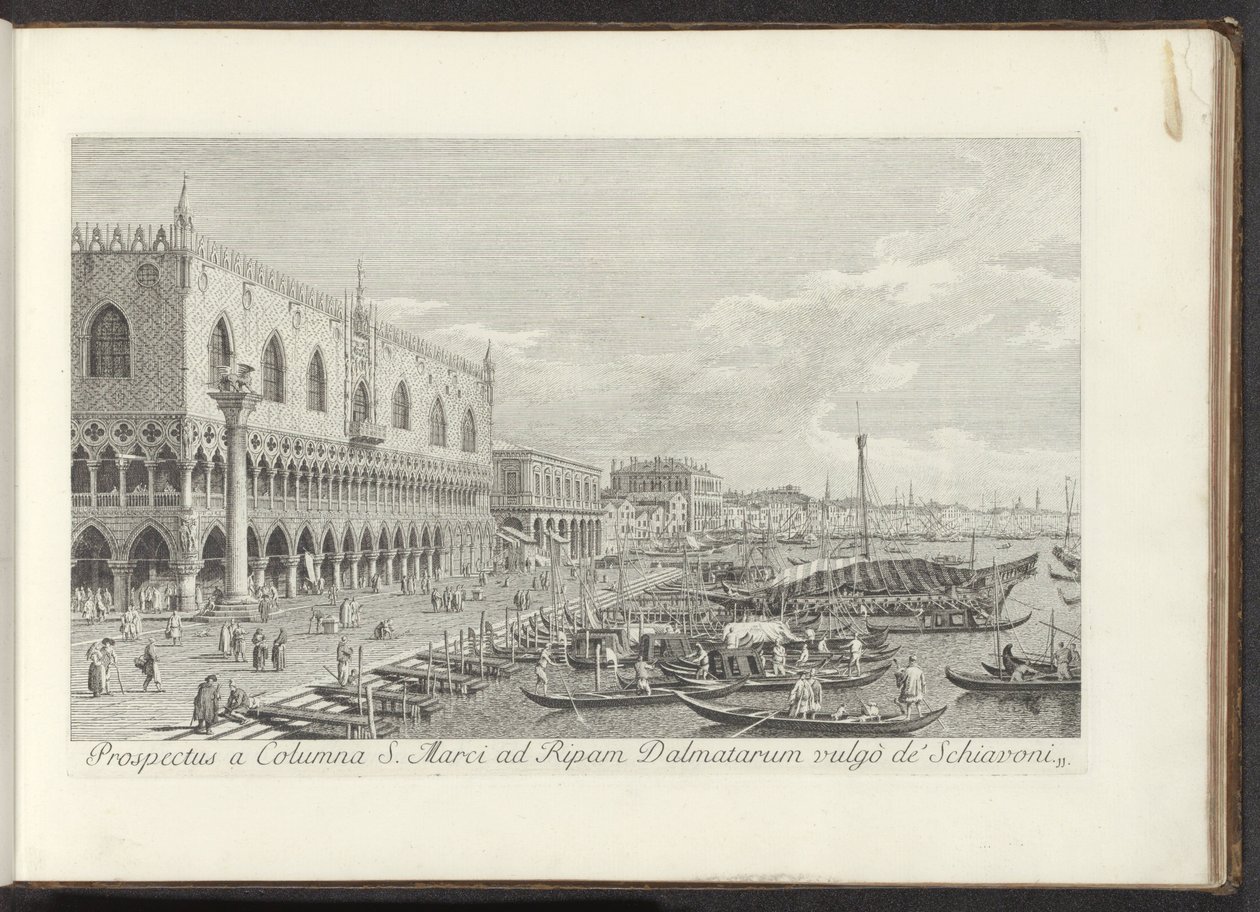 Hoek van het San Marcoplein met het Dogepaleis en de zuil met de Leeuw van Venetië Udsigt fra St. Mark-søjlen til Bank of Dalmatia vulgò de