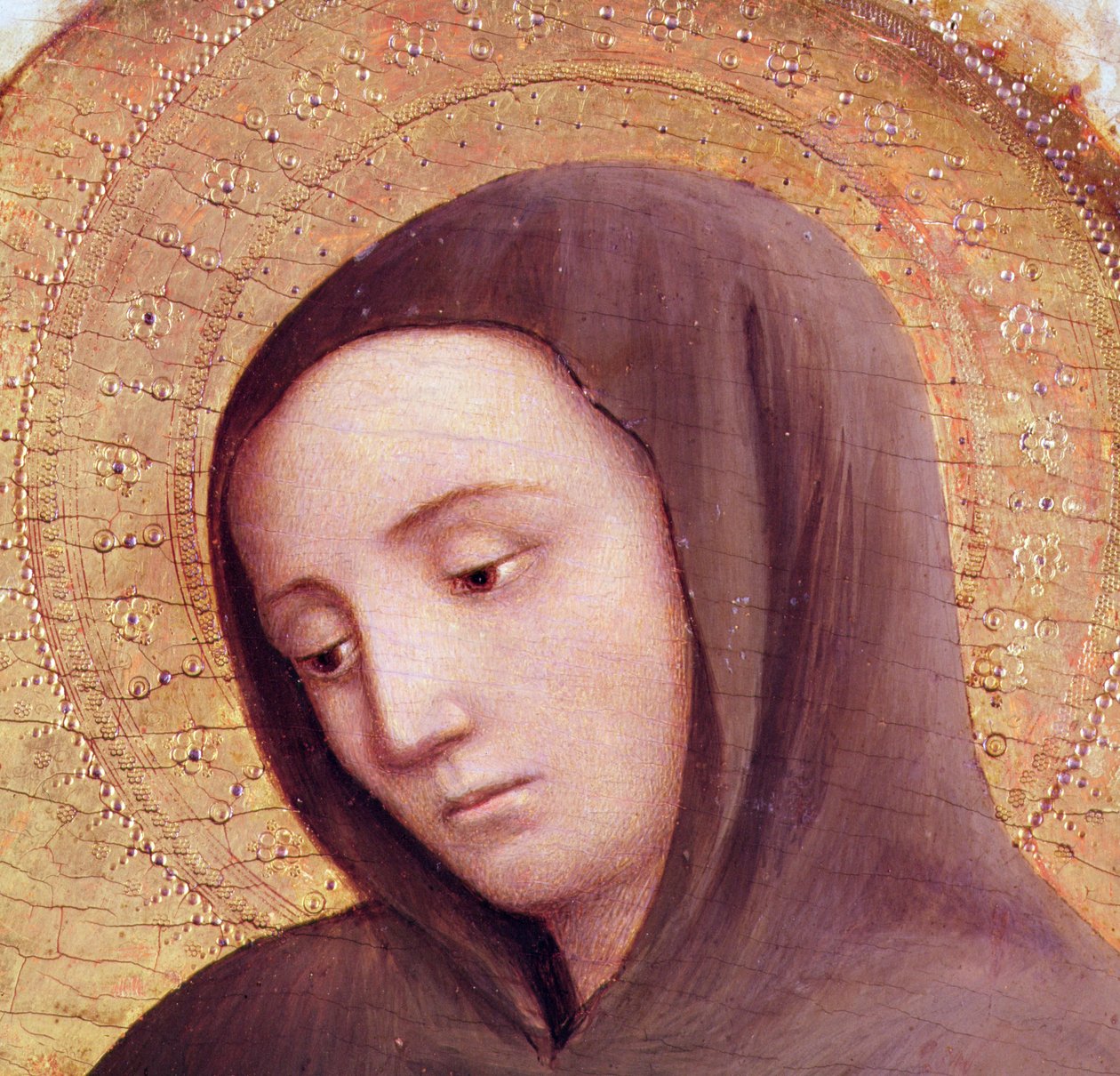 Hoved af en helgen fra St. Hieronymus-altertavlen, 1441 (tempera på panel) (detaljer) af Antonio Vivarini