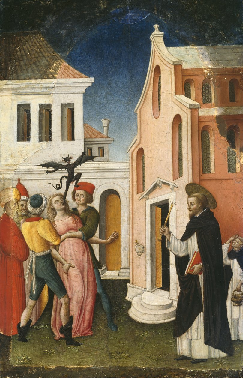 Sankt Peter Martyr, der uddriver en kvinde besat af en djævel, 1440-50 af Antonio Vivarini
