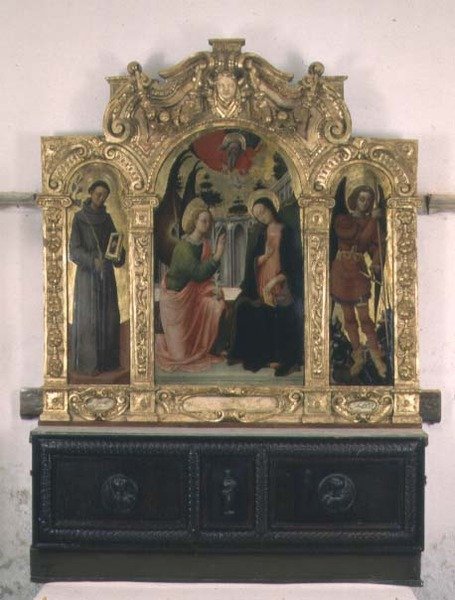 Bebudelsen med SS. Francis og Michael (tempera på panel) af Antonio Vivarini