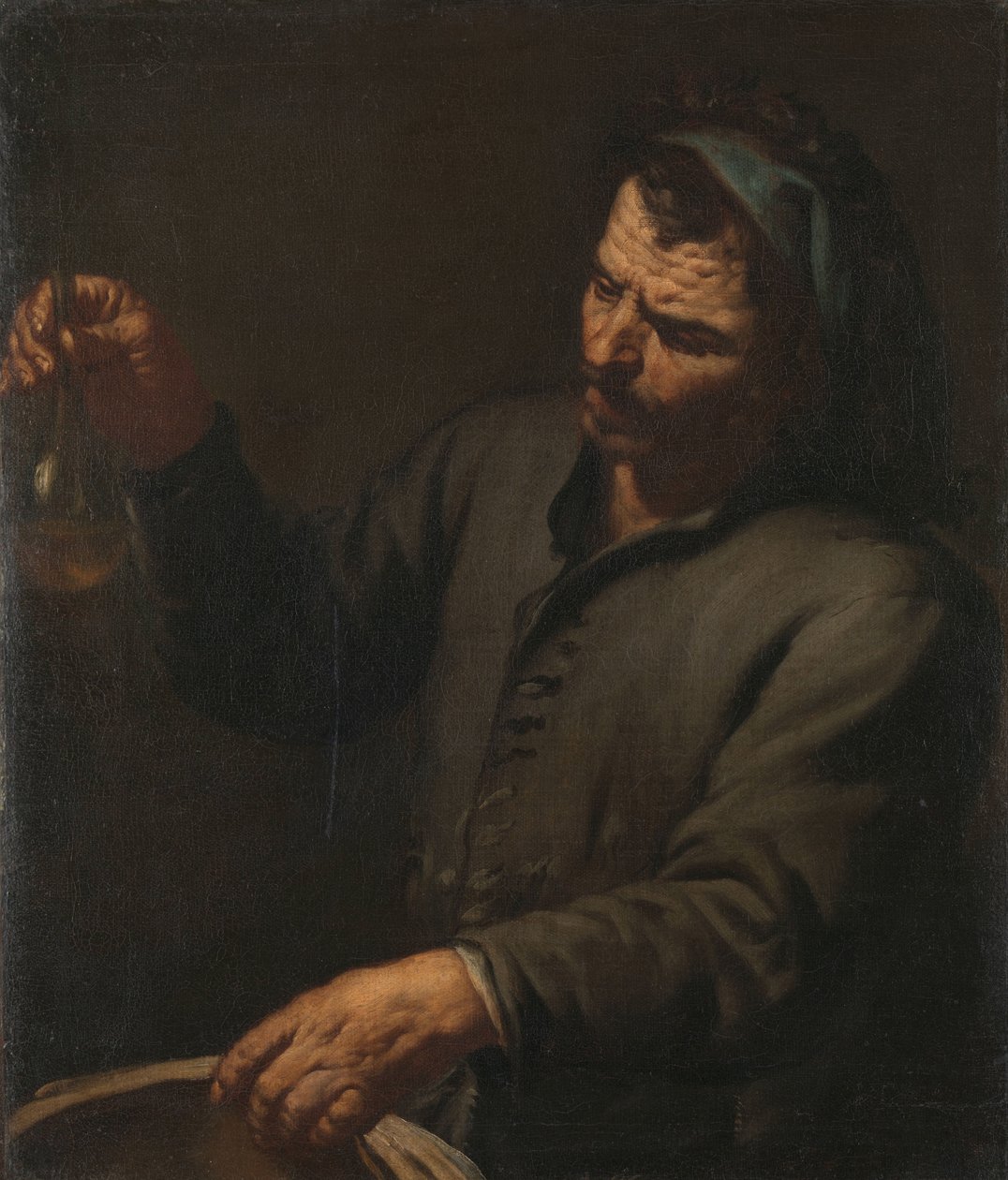 Mand med urinflaske i hånden af Antonio Zanchi (attributed to)