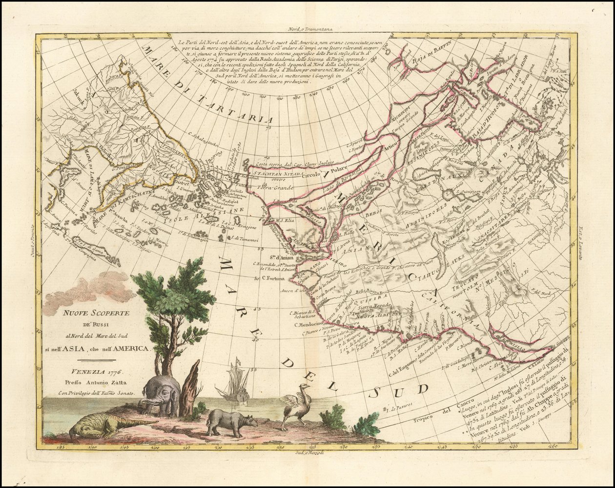 1776-kort - Nye opdagelser af russerne nord for Sydhavet i både Asien og Amerika af Antonio Zatta