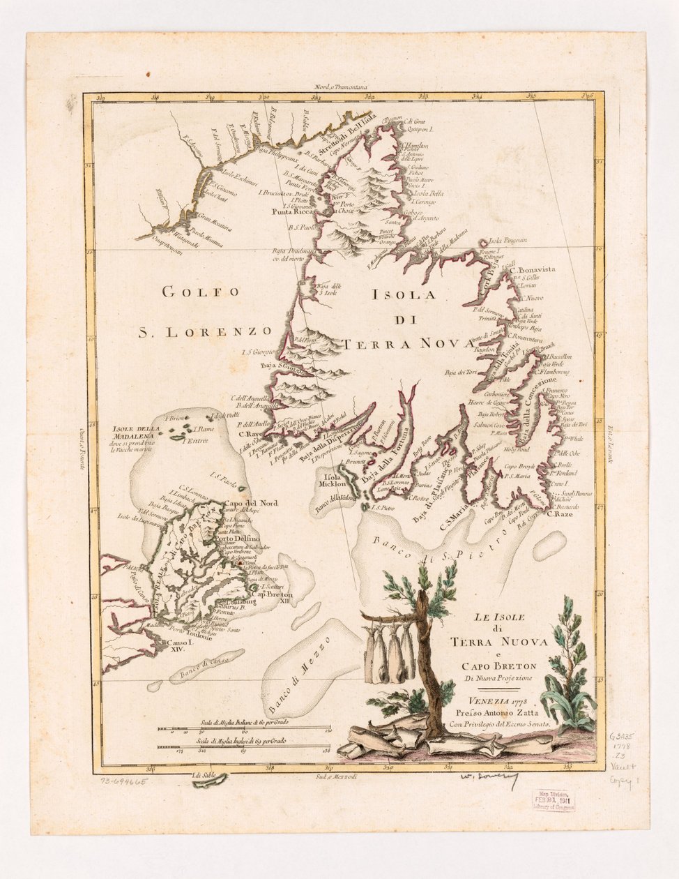 Øerne Terre Nuova og Cape Breton i ny projektion 1778. LOC 73694665 af Antonio Zatta