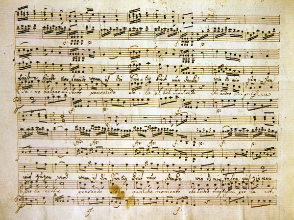 Sen c18. kopi af en manuskriptside fra partituret til La scuola de gelosi af Antonio after Salieri