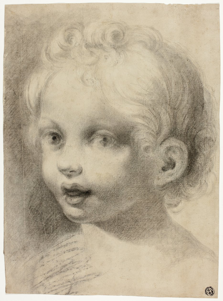 Børnehoved (recto) Nøgen mandlig figur (verso) af Antonio da Correggio