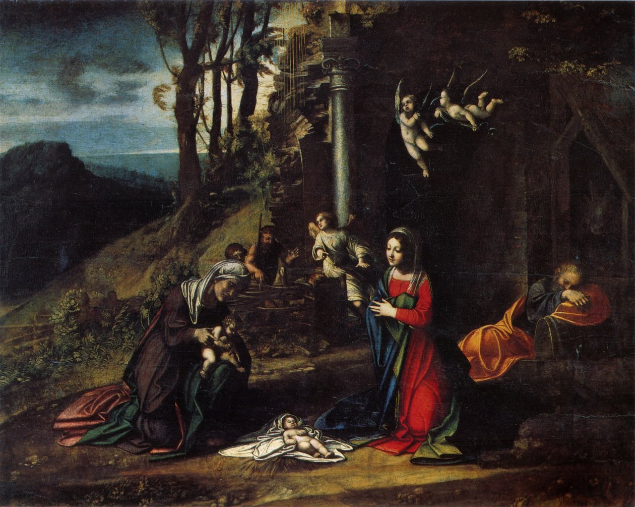 Italiensk: Fødselskirken med de hellige Elizabeth og Johannes Fødselskirken med de hellige Elizabeth og Johannes Døberen af Antonio da Correggio