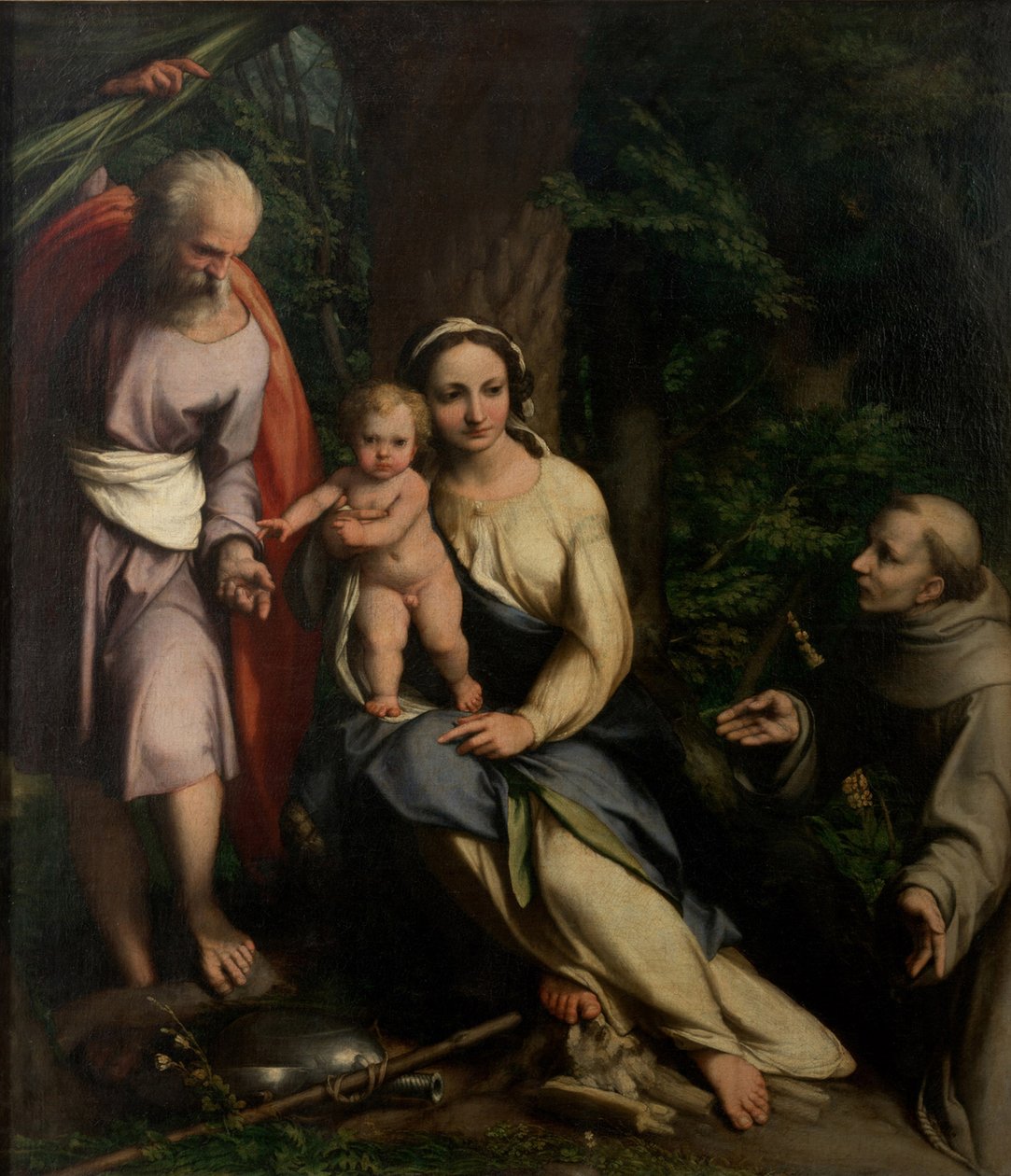 Hvilen på flugten til Egypten med den hellige Frans af Assisi, ca. 1520. af Antonio da Correggio