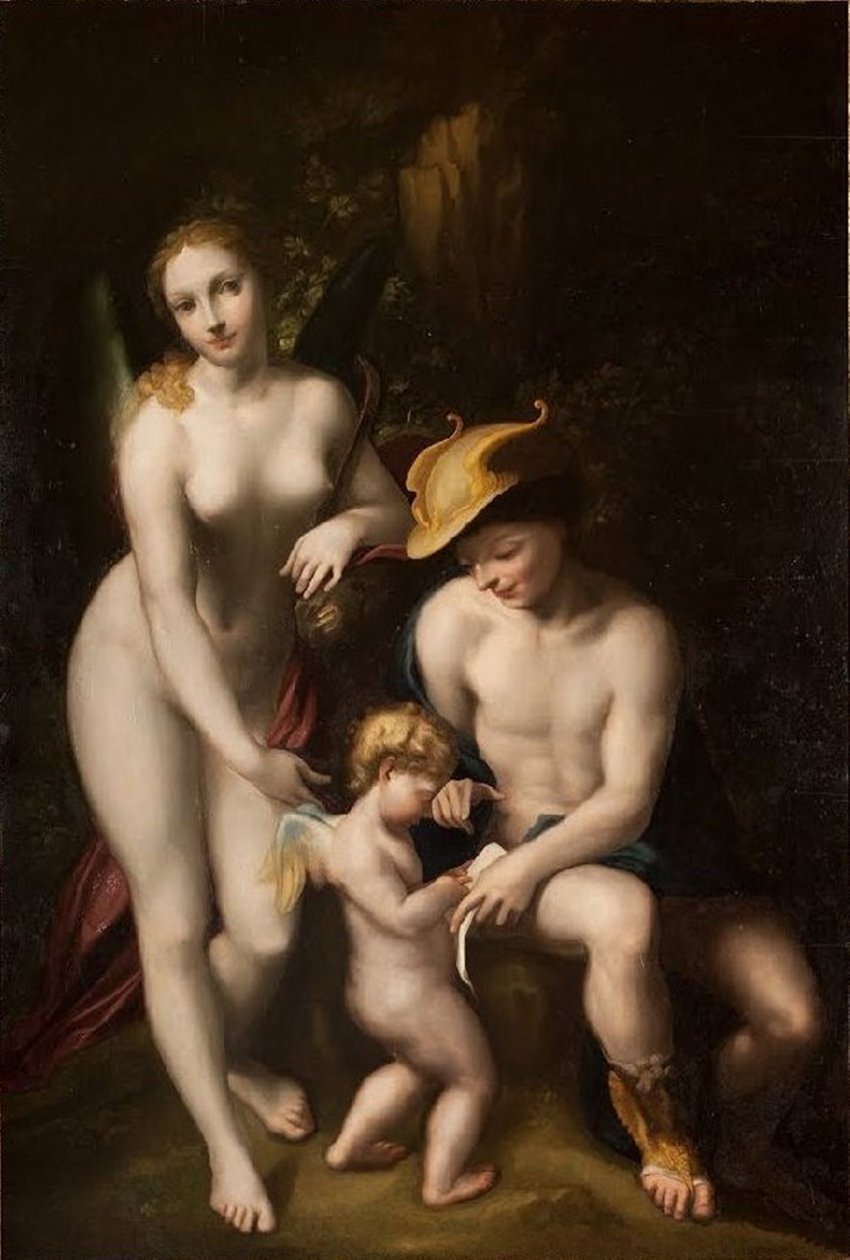 Venus med Merkur og Amor, The School of Love, af Antonio da Correggio, udstillet på Château de Chenonceau. af Antonio da Correggio