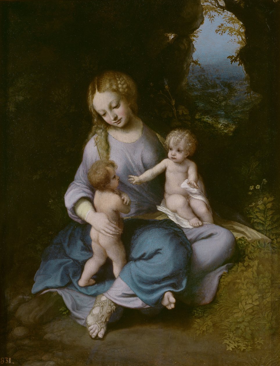 Jomfru og barn med Johannes Døberen som dreng af Antonio da Correggio