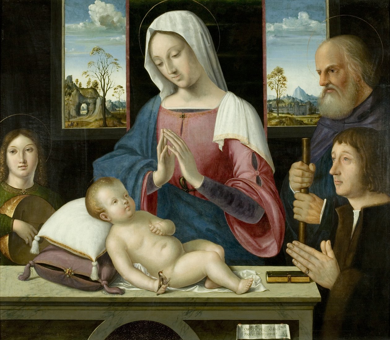 Jomfru og barn med Saint Joseph og donor, midterpanel i Withypool Triptykon af Antonio da Solario