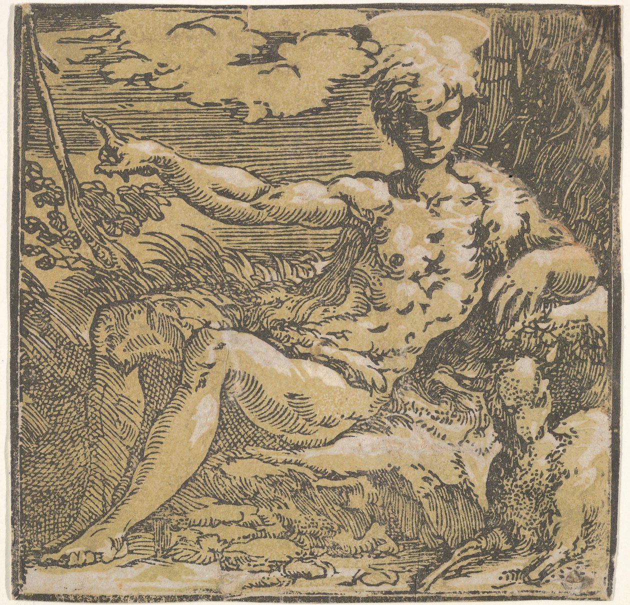 Johannes Døberen i ørkenen, et lam ved hans side, ca. 1527-30. af Antonio da Trento