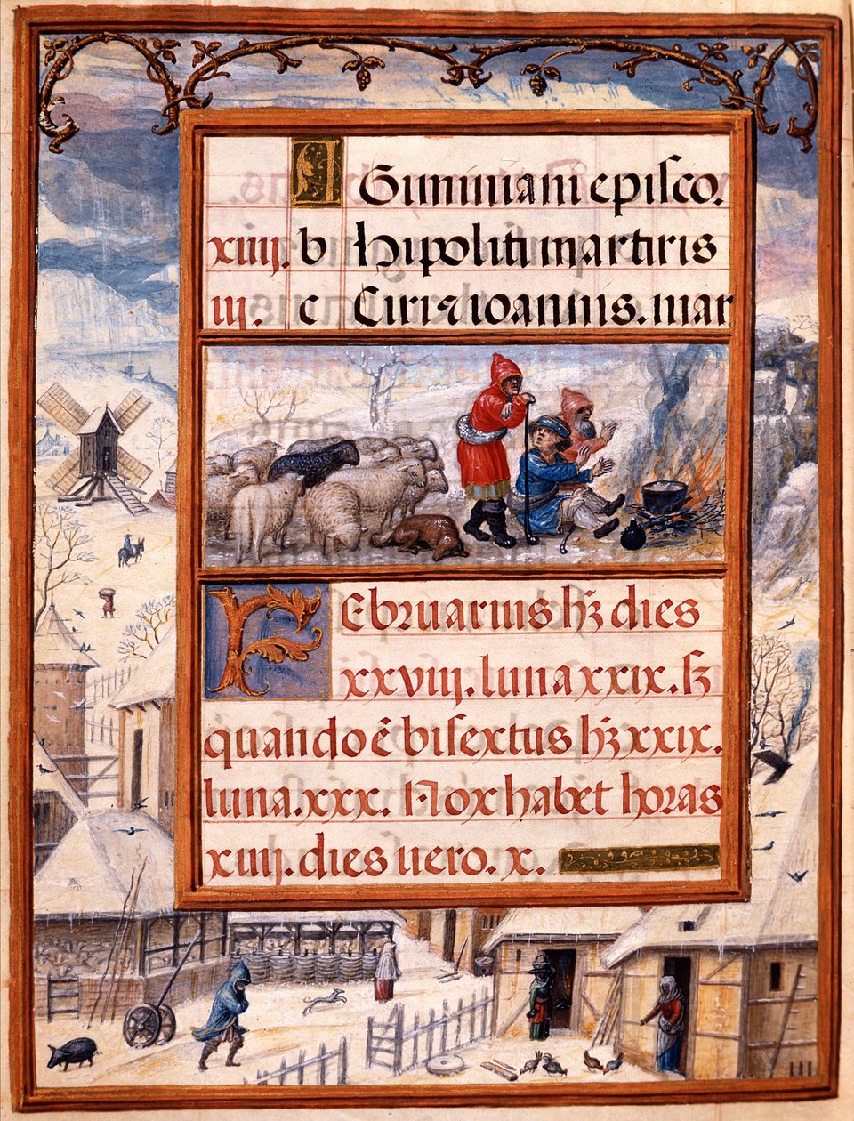 Februar måned, miniaturer fra "Livro de Horas de Dom Manuel", 1517-38 (tempera på pergament) af Antonio de Hollanda