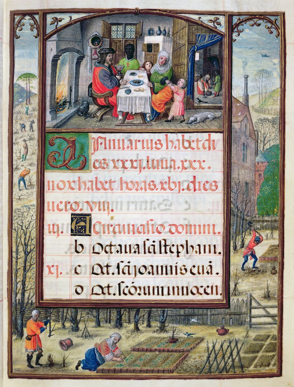 Januar måned, miniaturer fra "Livro de Horas de Dom Manuel", 1517-38 (tempera på pergament) af Antonio de Hollanda