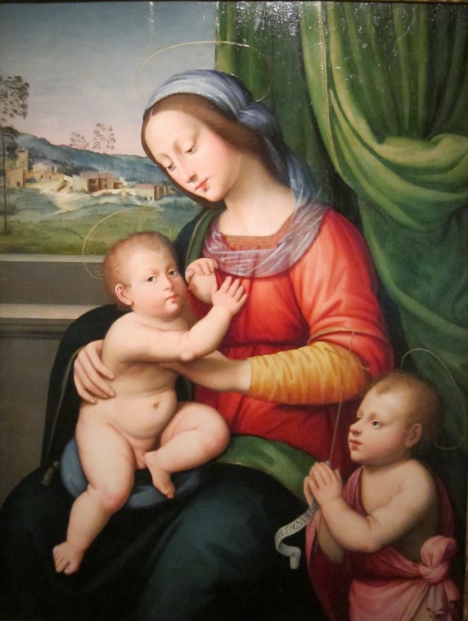 Madonna/ Jomfru og barn med Johannes Døberen som spædbarn af Antonio del Ceraiolo