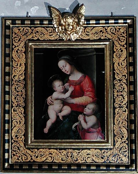 Madonna og barn med St. Johannes Døberen (olie på panel) af Antonio del Ceraiolo