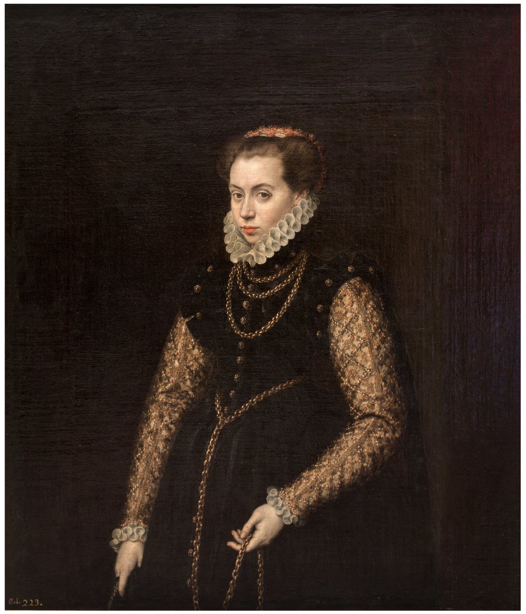 Spansk:  La dama de las cadenas de oro Dame med guldkæder af Antonis Mor