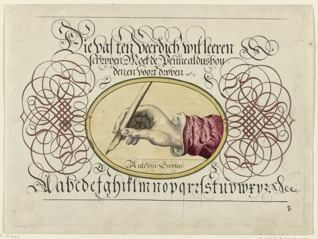 Skriveeksempel med skrivehånd af Antonius Smyters