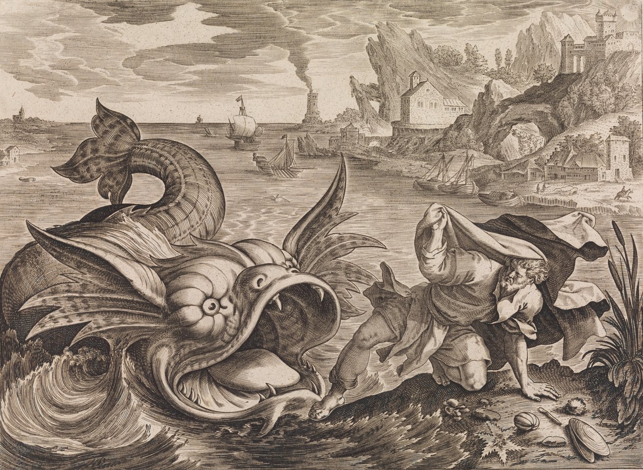 Jonah kastet på land ved fisken, ca. 1585 af Antonius Wierix