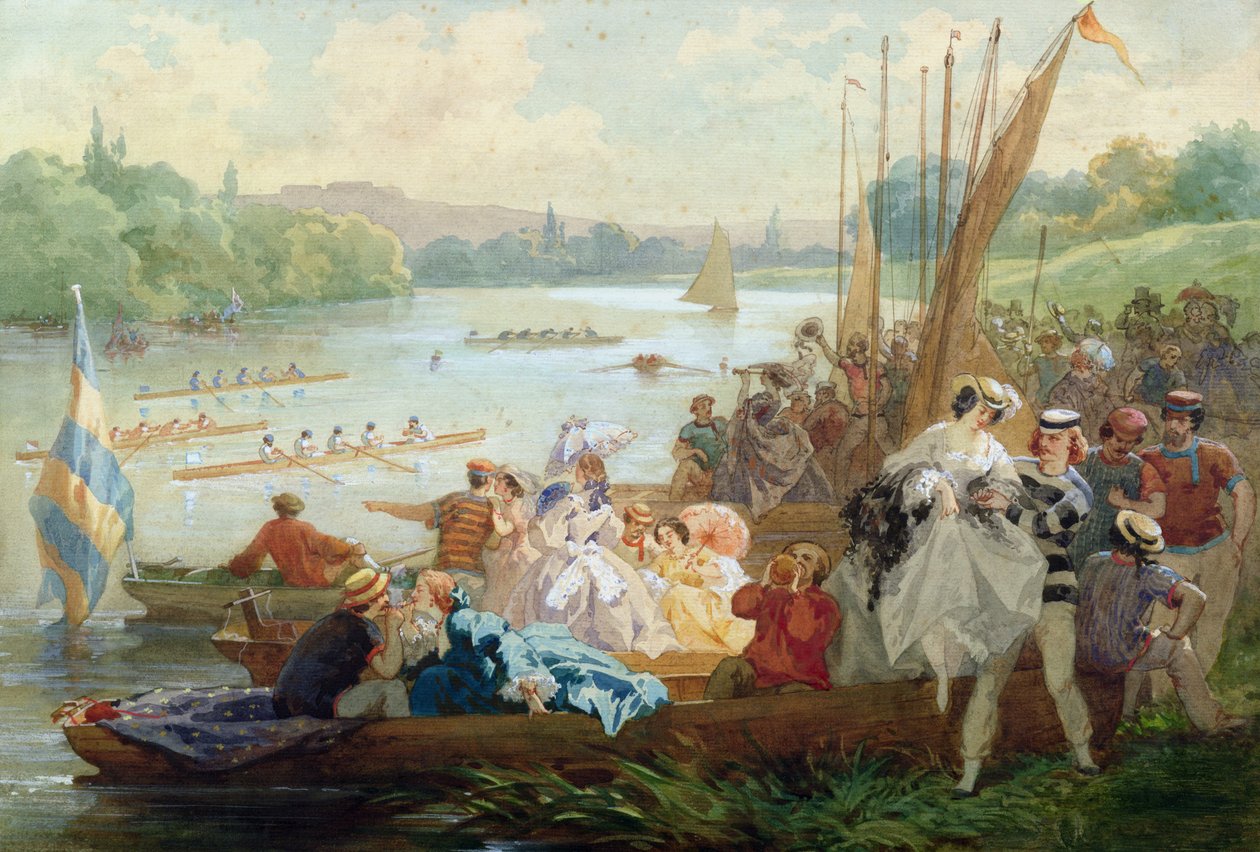 En regatta ved Asnieres under det andet imperium (wc und gouache på papir) af Antony Paul Emile Morlon