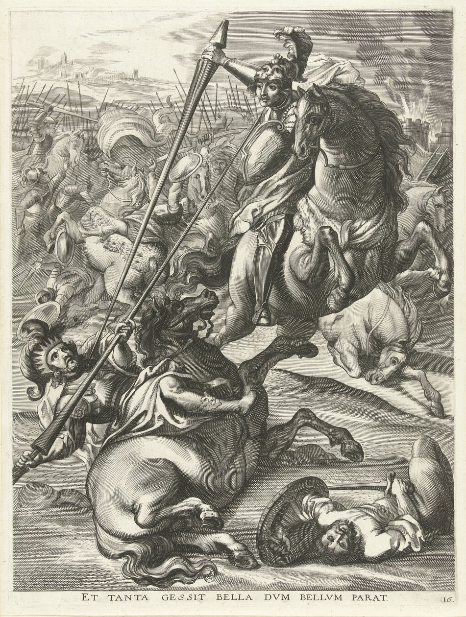 Achilles besejrer Telephos; Ferdinands indtog i Gent i 1635 Et tanta gessit bella dvm bellvm parat (titel på objekt) af Antony van der Does