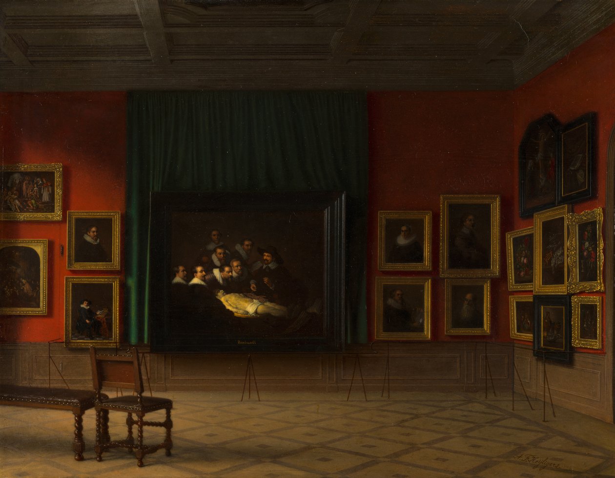 Interiør i Rembrandt -rummet i Mauritshuis i 1884 af Antoon Francois Heyligers