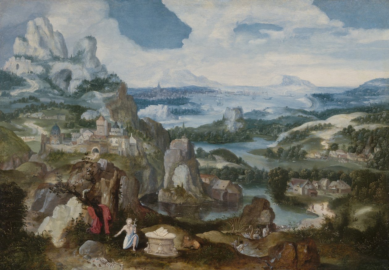 Landskab med den angrende Sankt Hieronymus, 1530-40 af Antwerp School