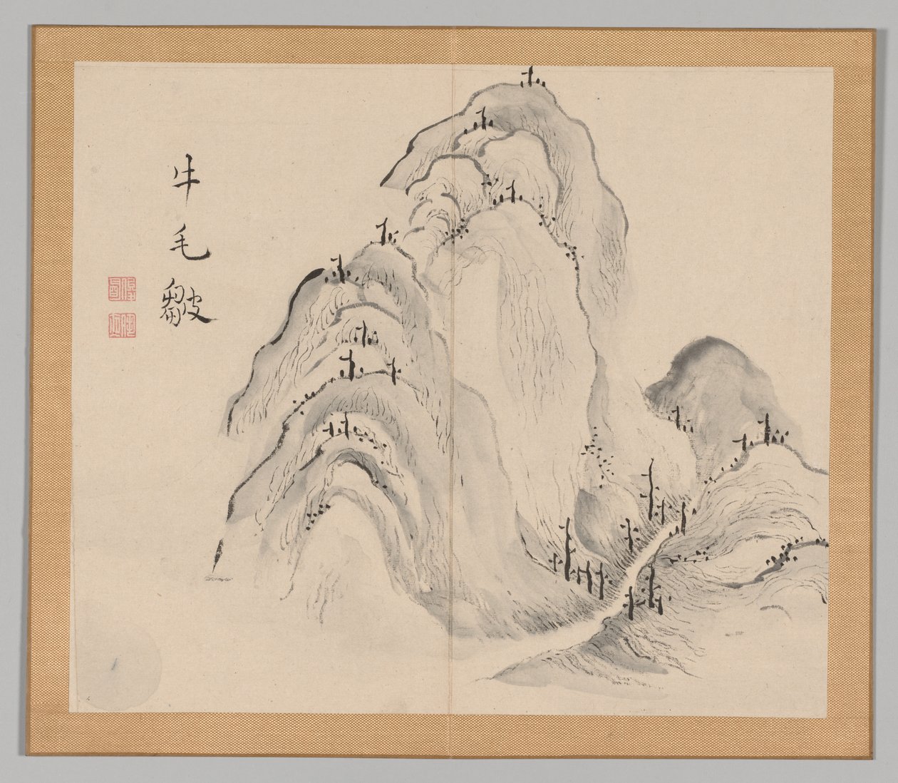 Dobbelt album af landskabsstudier efter Ikeno Taiga, bind 1 blad 15, 1700-tallet. af Aoki Shukuya