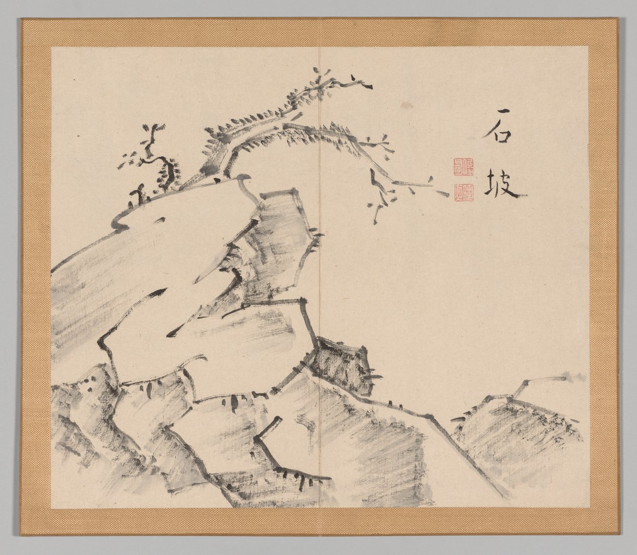 Dobbelt album af landskabsstudier efter Ikeno Taiga, bind 1 blad 20, 1700-tallet. af Aoki Shukuya