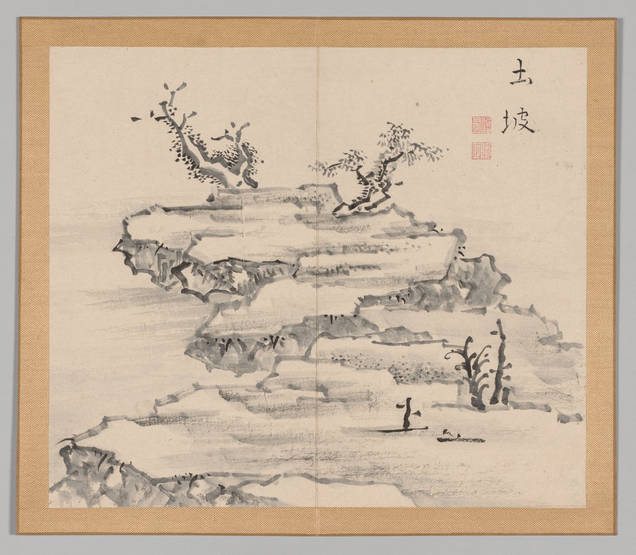 Dobbelt album af landskabsstudier efter Ikeno Taiga, bind 1 blad 21, 1700-tallet. af Aoki Shukuya