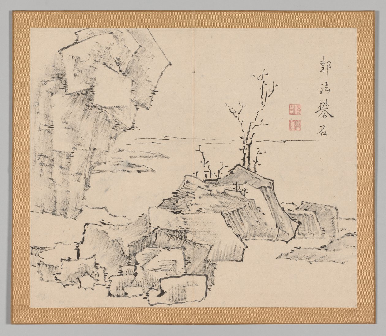 Dobbelt album af landskabsstudier efter Ikeno Taiga, bind 1 blad 23, 1700-tallet. af Aoki Shukuya