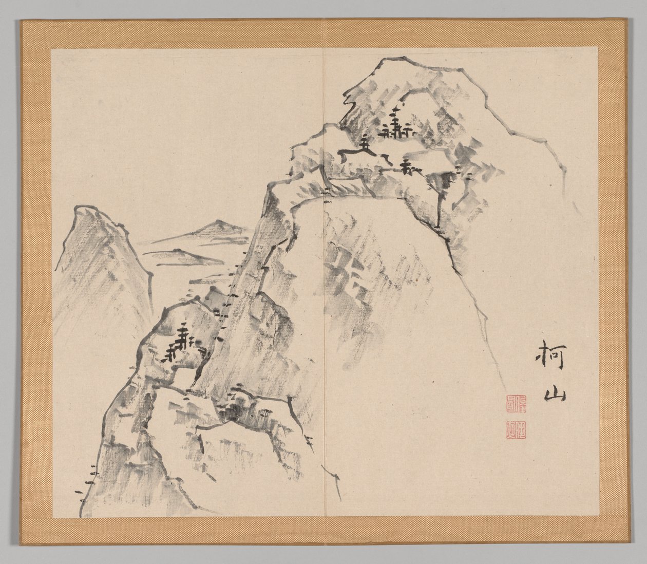 Dobbelt album af landskabsstudier efter Ikeno Taiga, bind 1 blad 27, 1700-tallet. af Aoki Shukuya