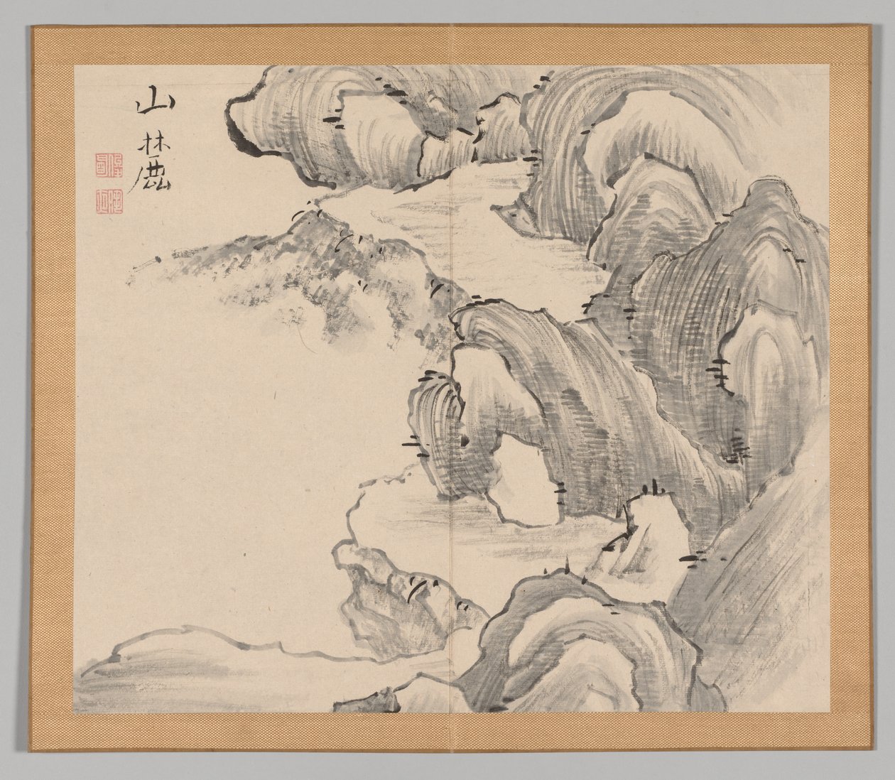 Dobbelt album af landskabsstudier efter Ikeno Taiga, bind 1 blad 28, 1700-tallet. af Aoki Shukuya