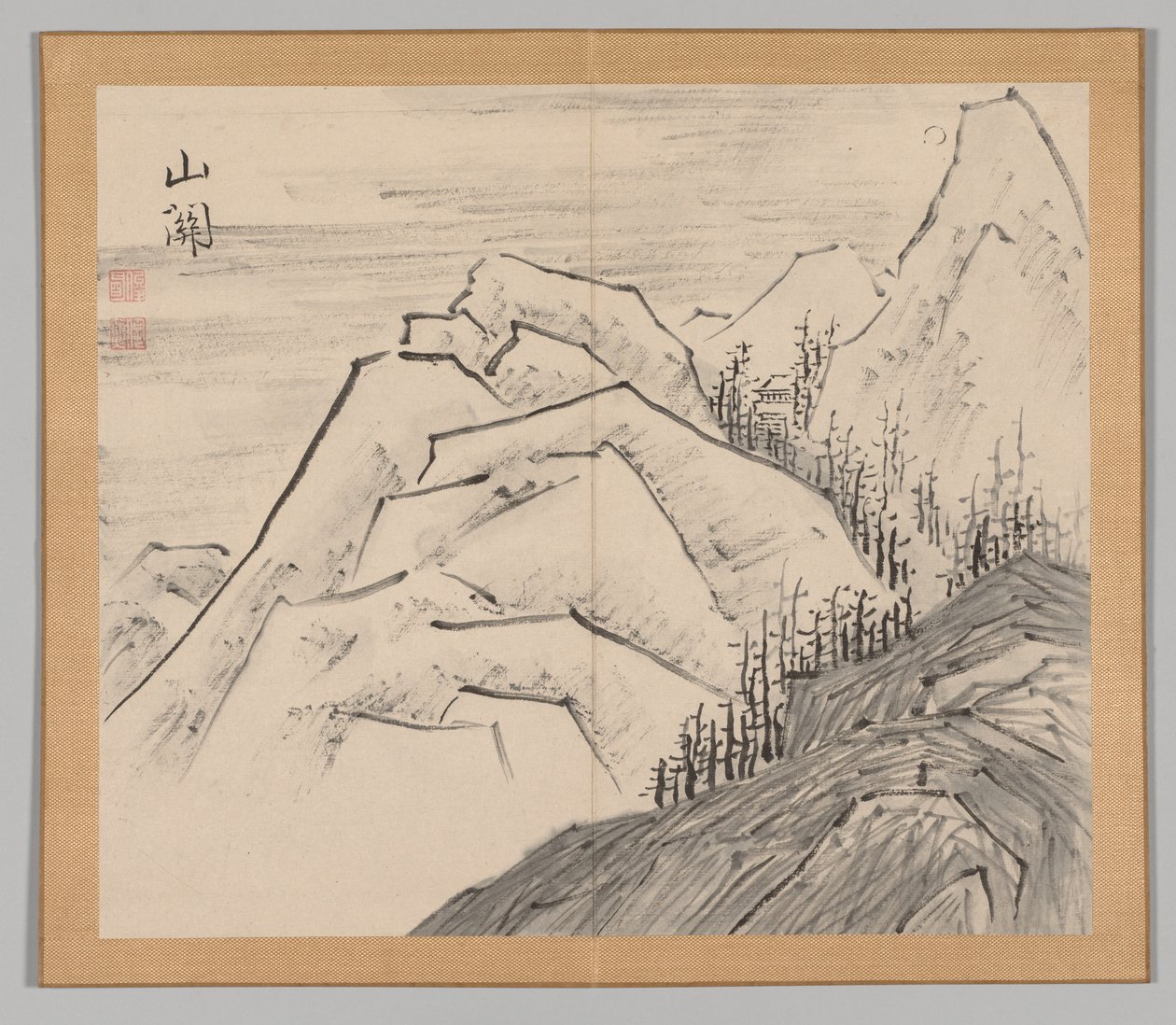 Dobbelt album af landskabsstudier efter Ikeno Taiga, bind 1 blad 29, 1700-tallet. af Aoki Shukuya