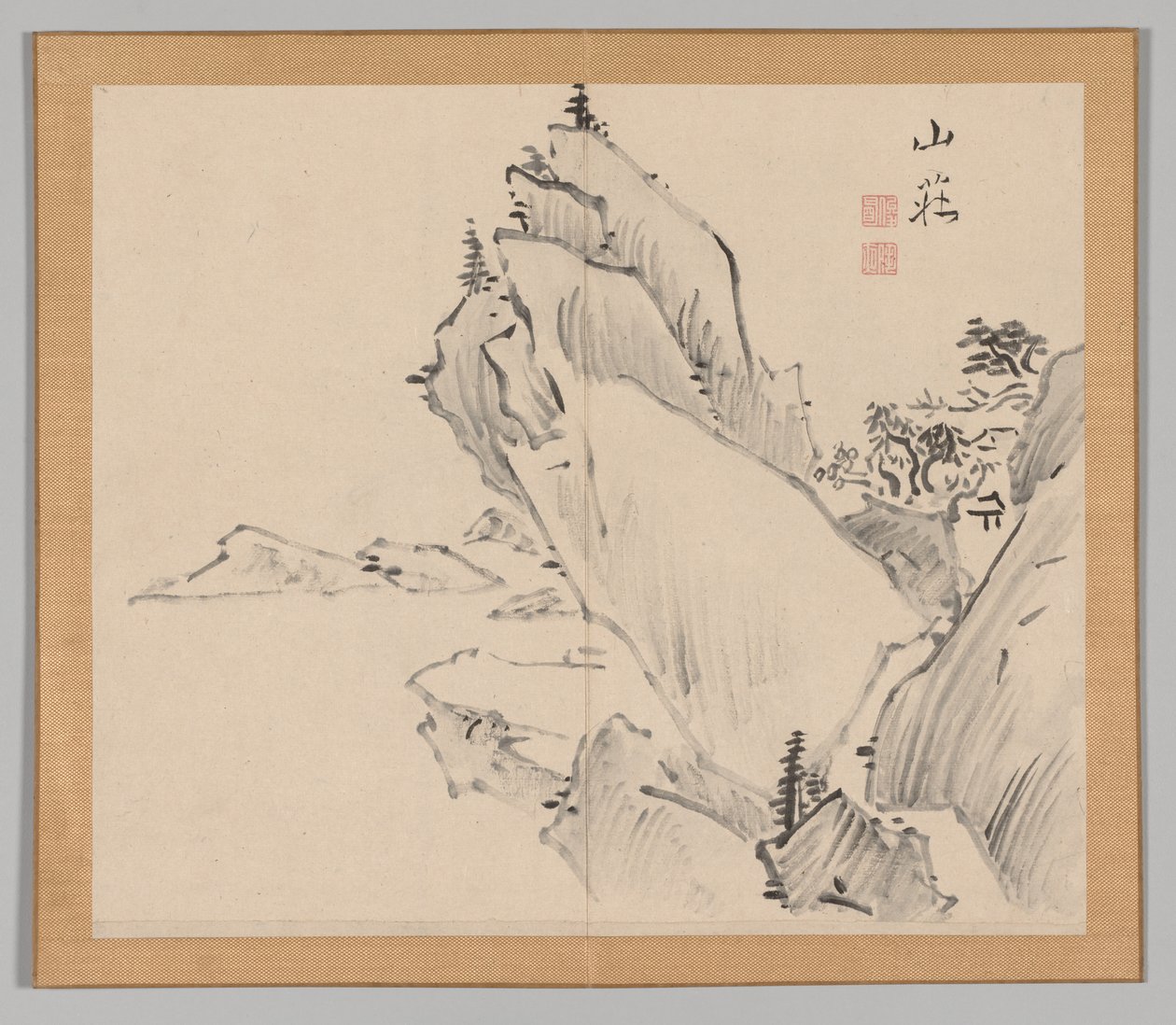 Dobbelt album af landskabsstudier efter Ikeno Taiga, bind 1 blad 30, 1700-tallet. af Aoki Shukuya