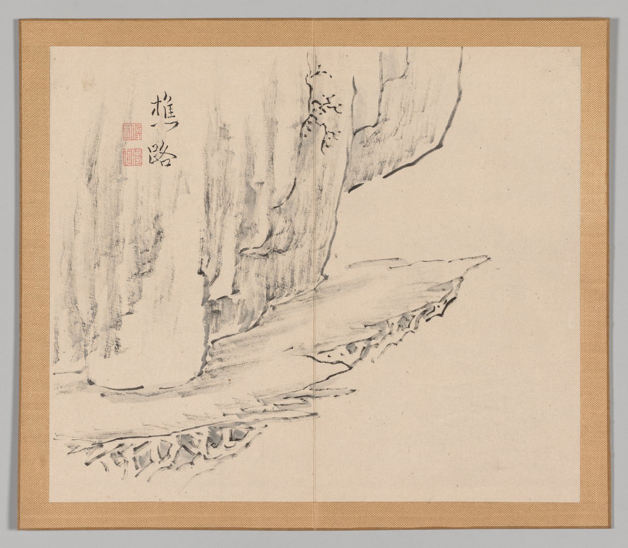 Dobbelt album af landskabsstudier efter Ikeno Taiga, bind 1 blad 31, 1700-tallet. af Aoki Shukuya