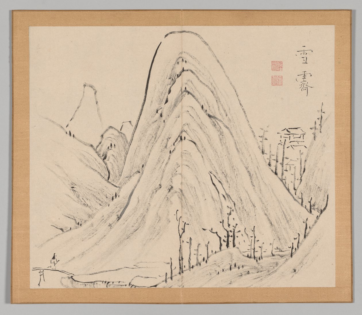 Dobbelt album af landskabsstudier efter Ikeno Taiga, bind 1 blad 33, 1700-tallet. af Aoki Shukuya