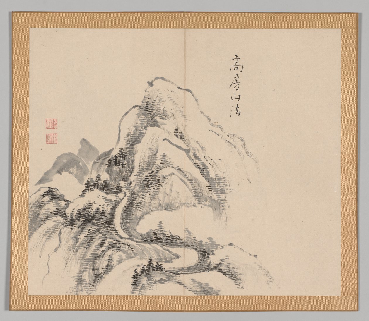 Dobbelt album af landskabsstudier efter Ikeno Taiga, bind 1 blad 34, 1700-tallet. af Aoki Shukuya