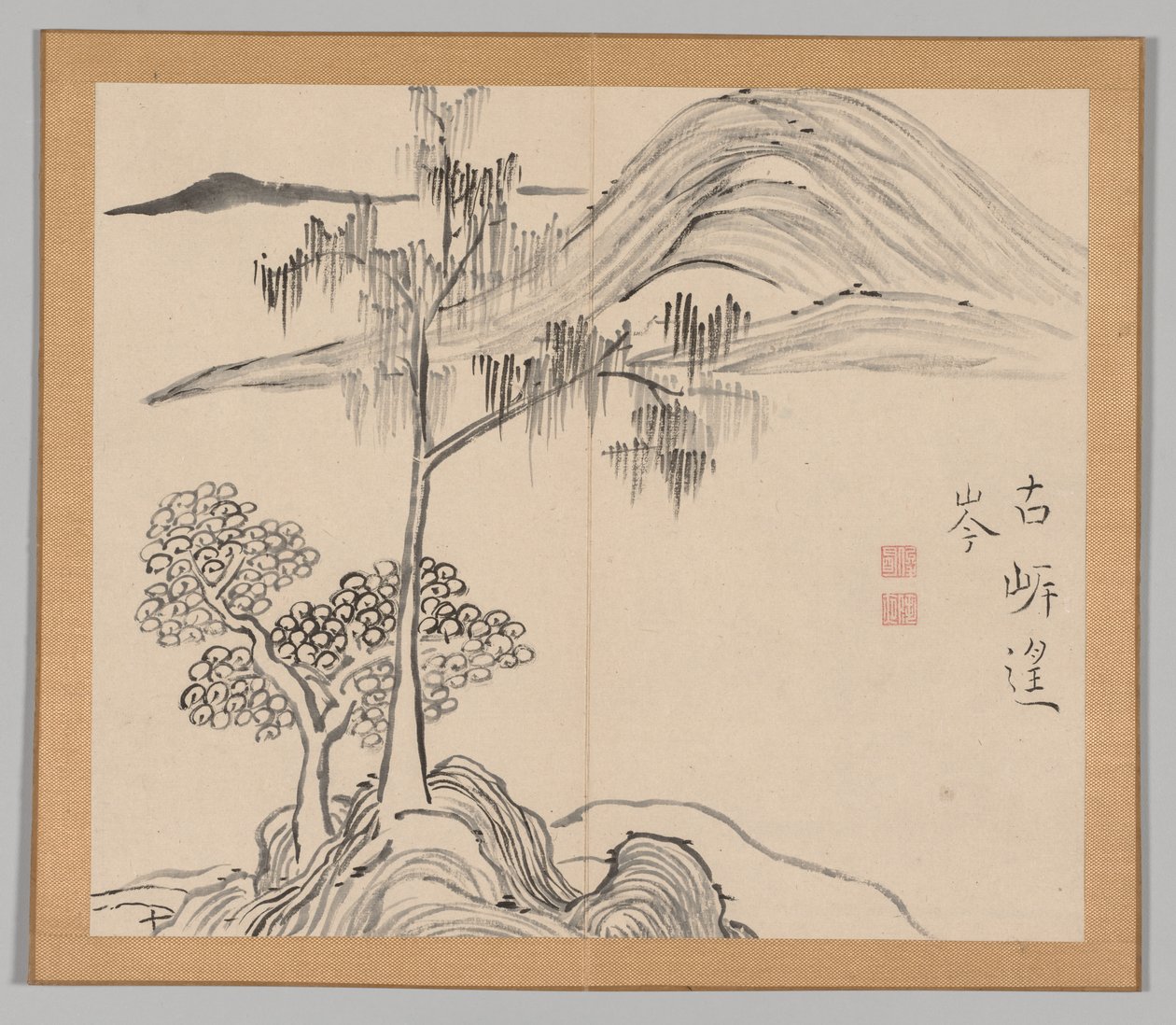 Dobbelt album af landskabsstudier efter Ikeno Taiga, bind 1 blad 36, 1700-tallet. af Aoki Shukuya