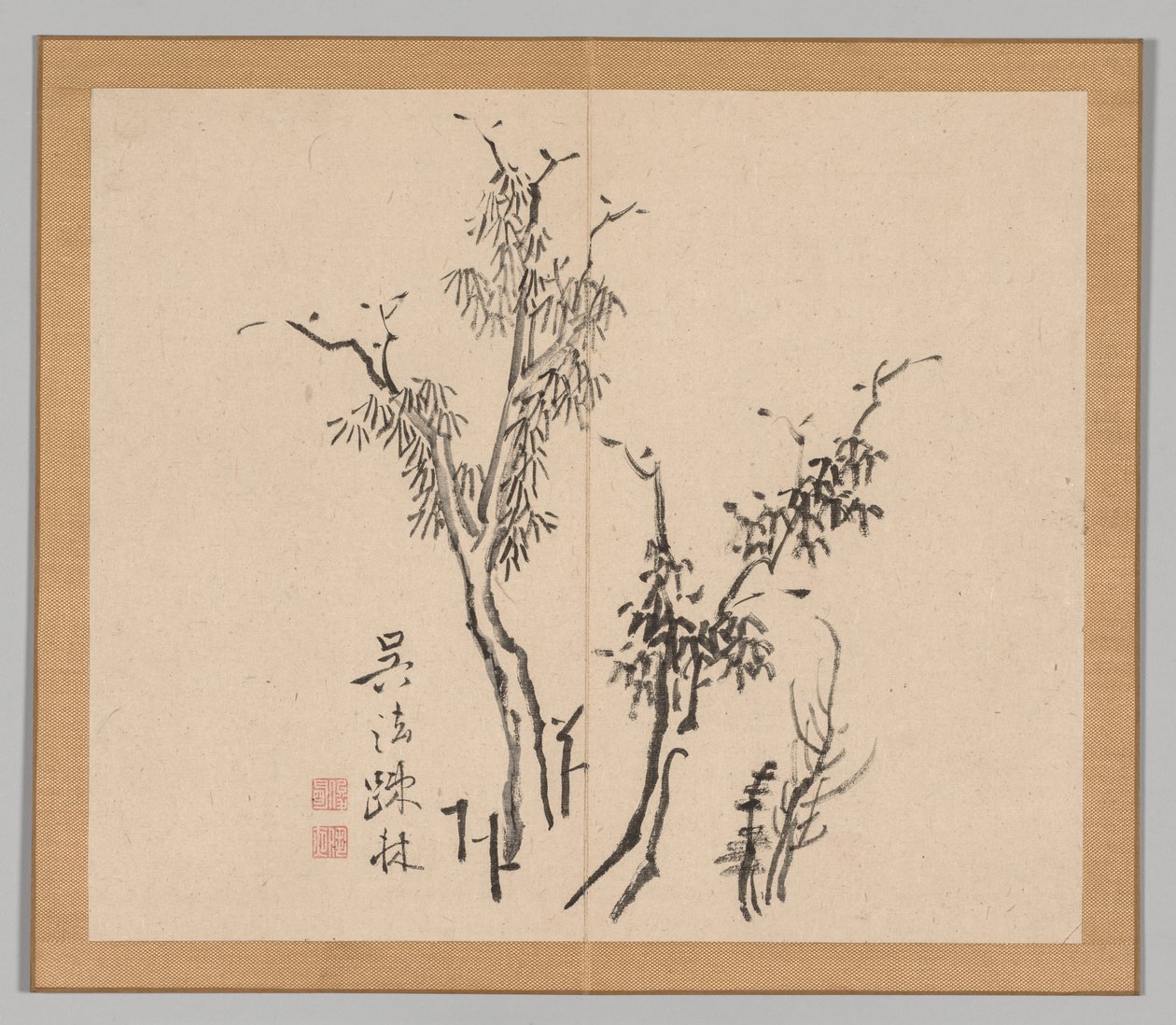 Dobbelt album af landskabsstudier efter Ikeno Taiga, bind 1 blad 5, 1700-tallet. af Aoki Shukuya