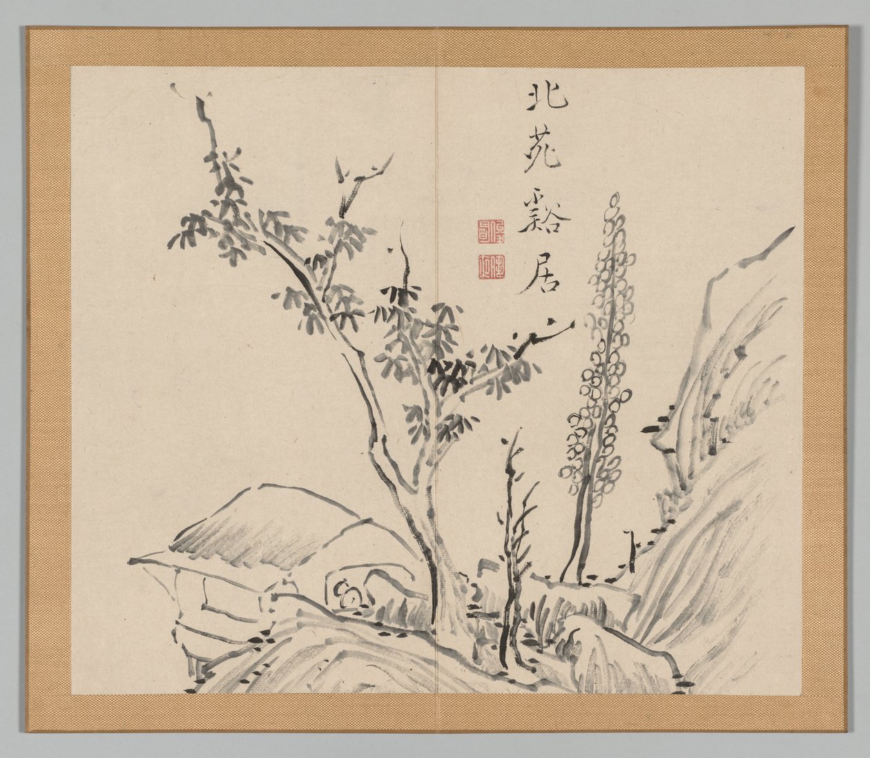 Dobbelt album af landskabsstudier efter Ikeno Taiga, bind 2 blad 13, 1700-tallet. af Aoki Shukuya