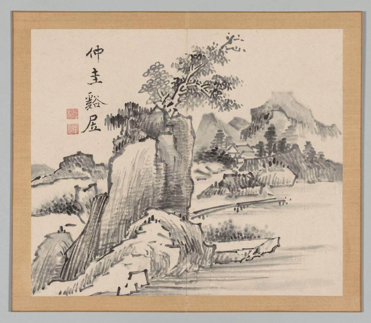 Dobbelt album af landskabsstudier efter Ikeno Taiga, bind 2 blad 14, 1700-tallet. af Aoki Shukuya