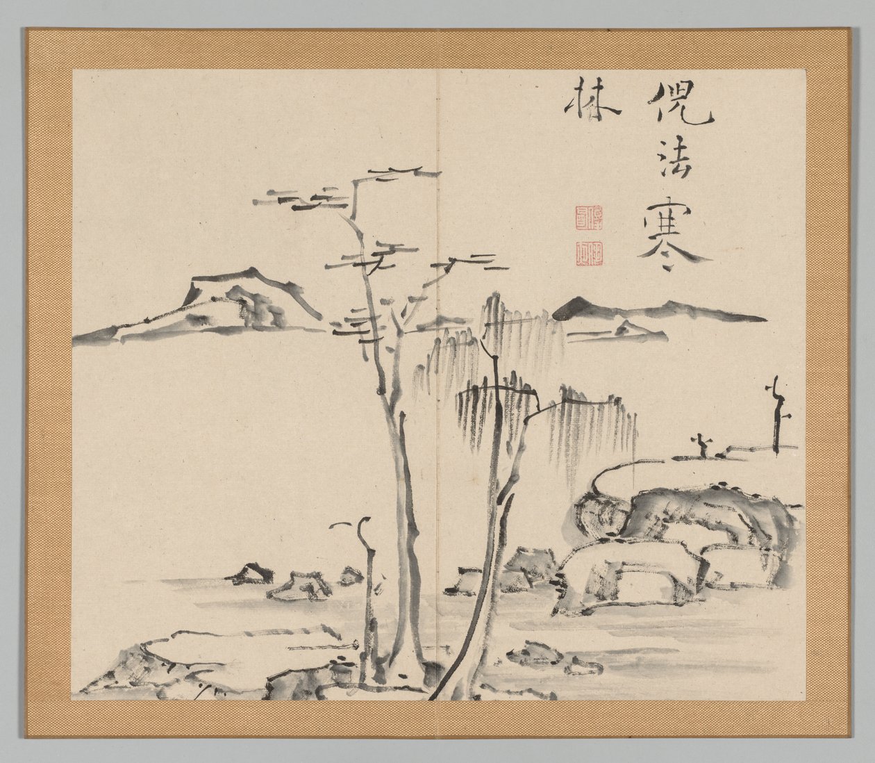 Dobbelt album af landskabsstudier efter Ikeno Taiga, bind 2 blad 15, 1700-tallet. af Aoki Shukuya