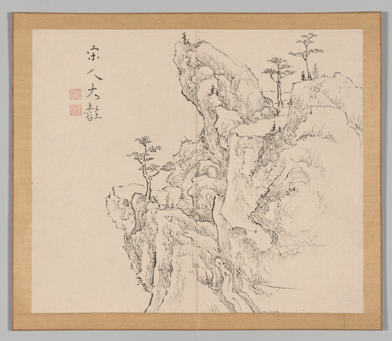 Dobbelt album af landskabsstudier efter Ikeno Taiga, bind 2 blad 1, 1700-tallet. af Aoki Shukuya