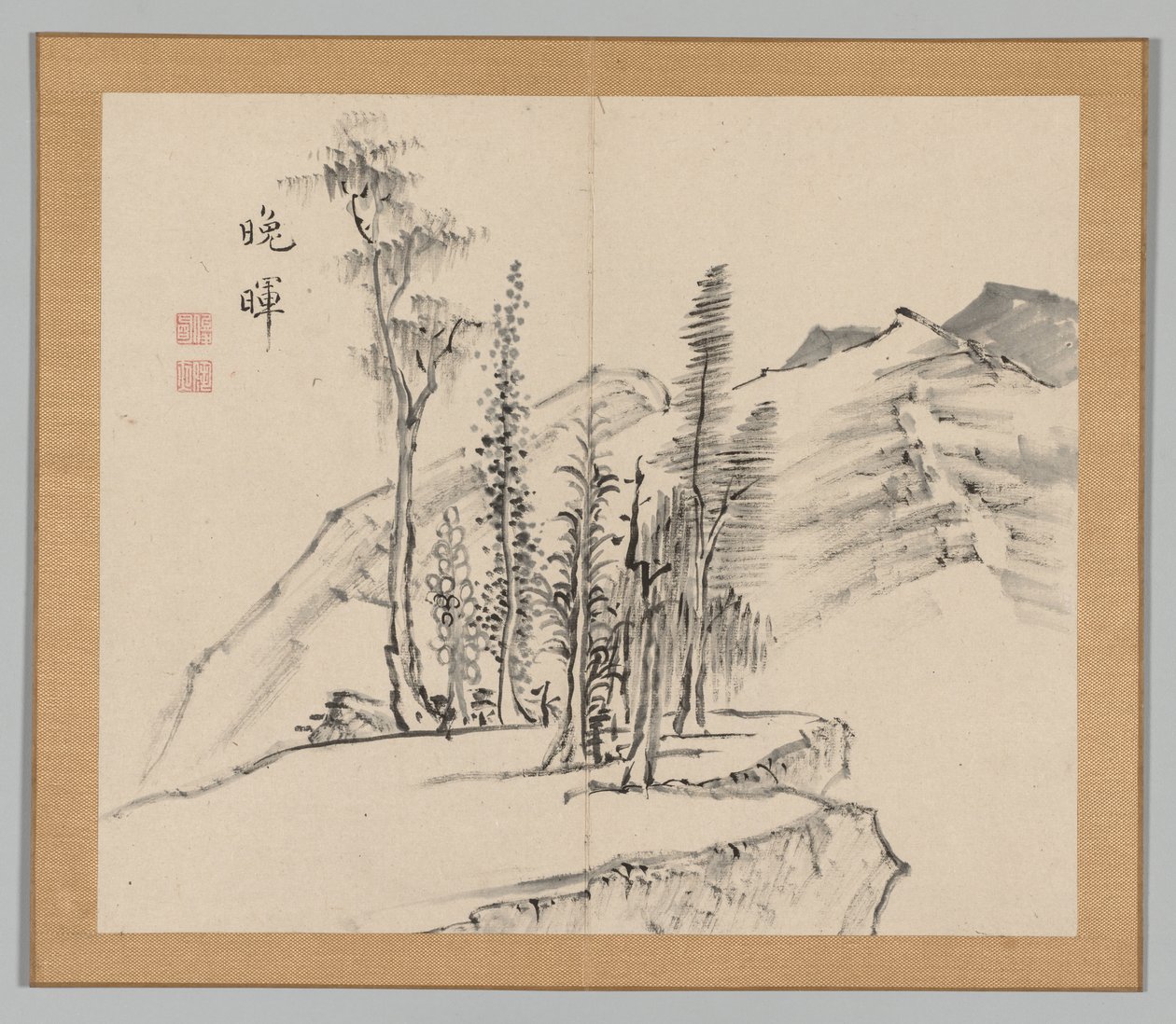 Dobbelt album af landskabsstudier efter Ikeno Taiga, bind 2 blad 21, 1700-tallet. af Aoki Shukuya