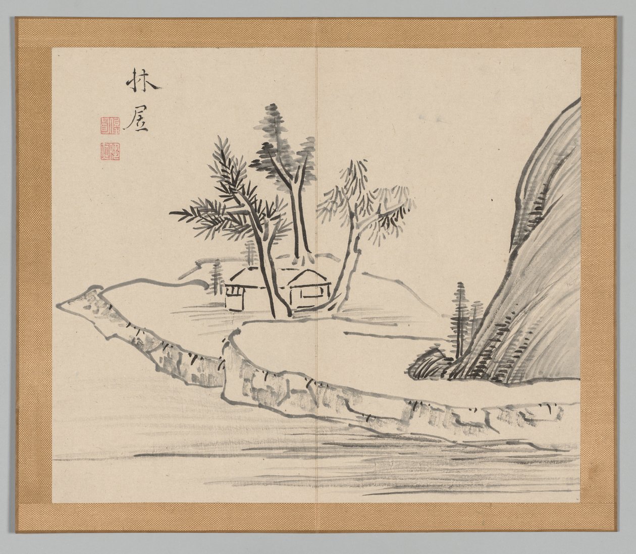 Dobbelt album af landskabsstudier efter Ikeno Taiga, bind 2 blad 22, 1700-tallet. af Aoki Shukuya